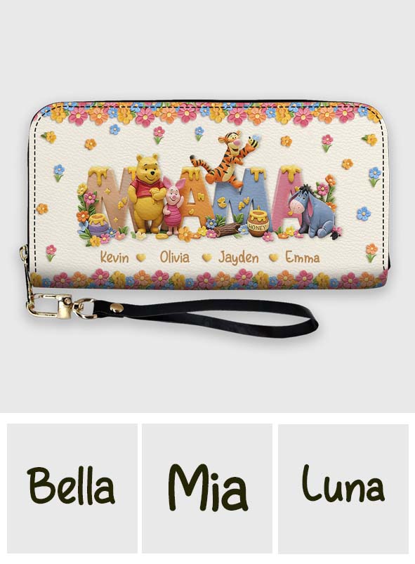 I Love You Mom - Personalized Mouse Leather Long Wallet