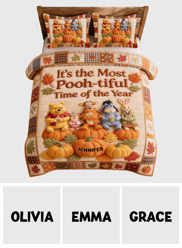 Honey Bear Autumn Vibes - Personalized Yellow Bear Quilt Set