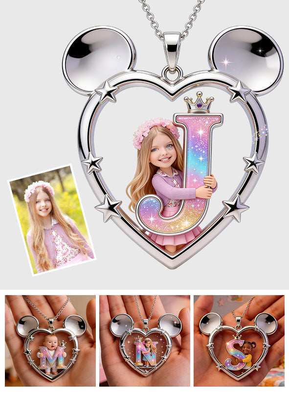 Alphabet Necklace for Kids, Magical Cartoon - Personalized Mouse Shaped Metal Pendant Necklace