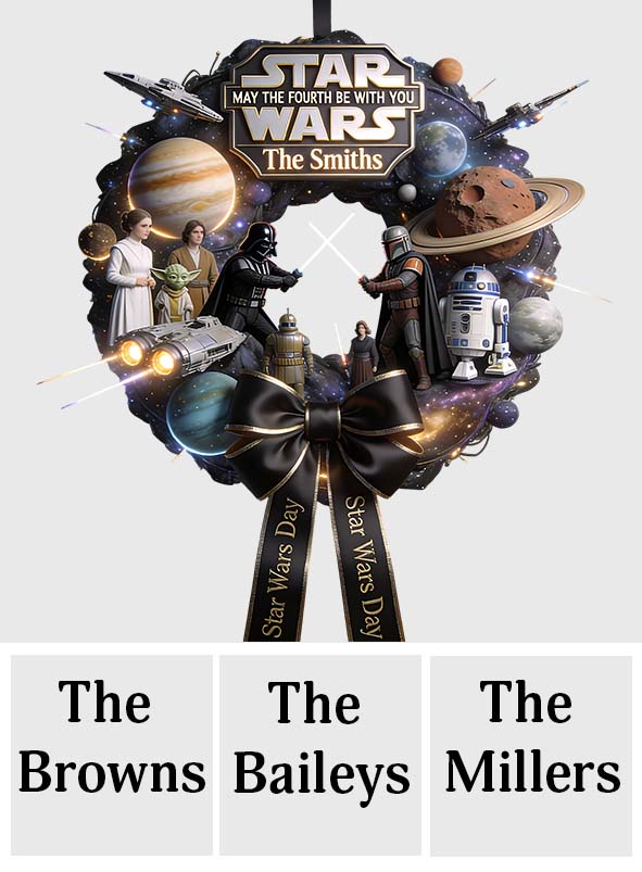 May The Fourth Be With You - Personalized The Force Shaped Wood Sign With Sash