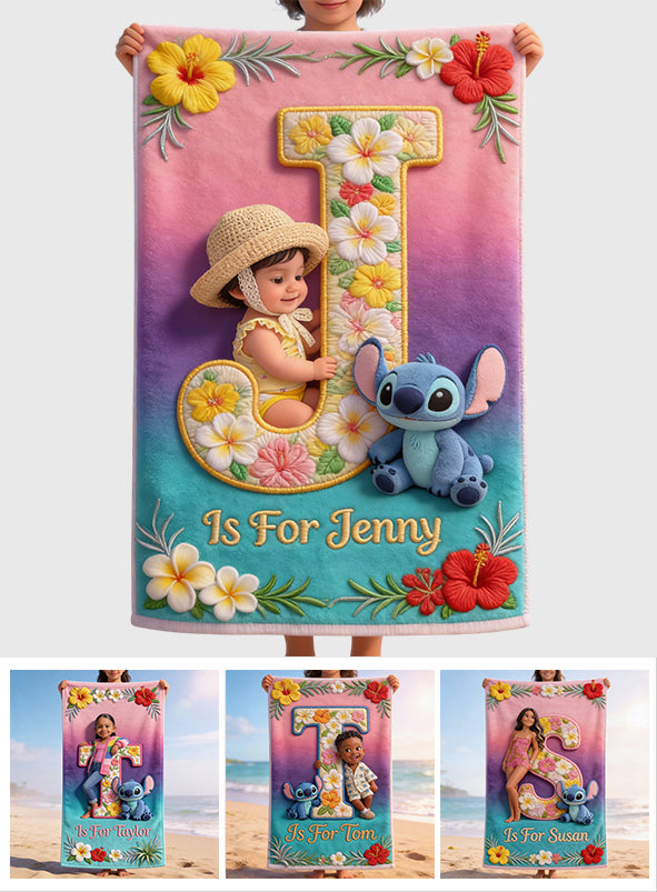 Custom Alphabet And Photo - Personalized Ohana Quick-dry Beach Towel/ Bath Towel