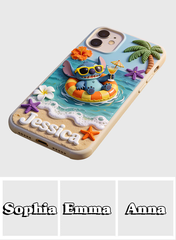 Ohana Tropical Beach - Personalized Ohana 3D Embossed Leather Phone Case