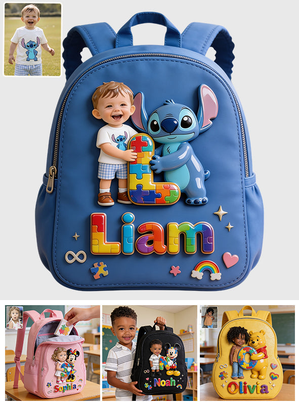 Autism Support Cartoon Puzzle Toy - Personalized Autism Awareness Changeable Leather Patch Backpack