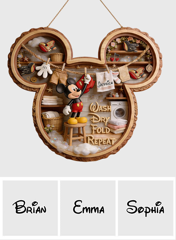 Wash Dry Fold Repeat - Personalized Mouse Custom Shaped Wood Sign