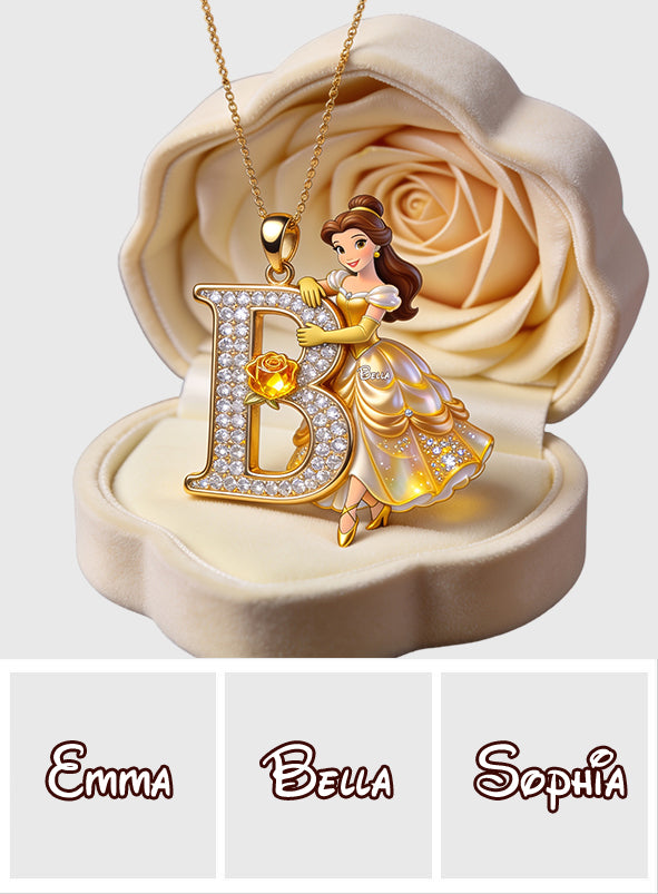 Belle's Enchanted Initial - Personalized Beauty And The Beast Shaped Metal Pendant Necklace