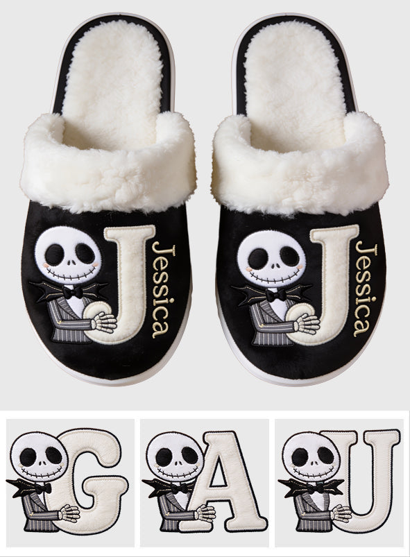 Spooky Monogram Cozy Pair - Personalized Nightmare Slippers With Fur Lining