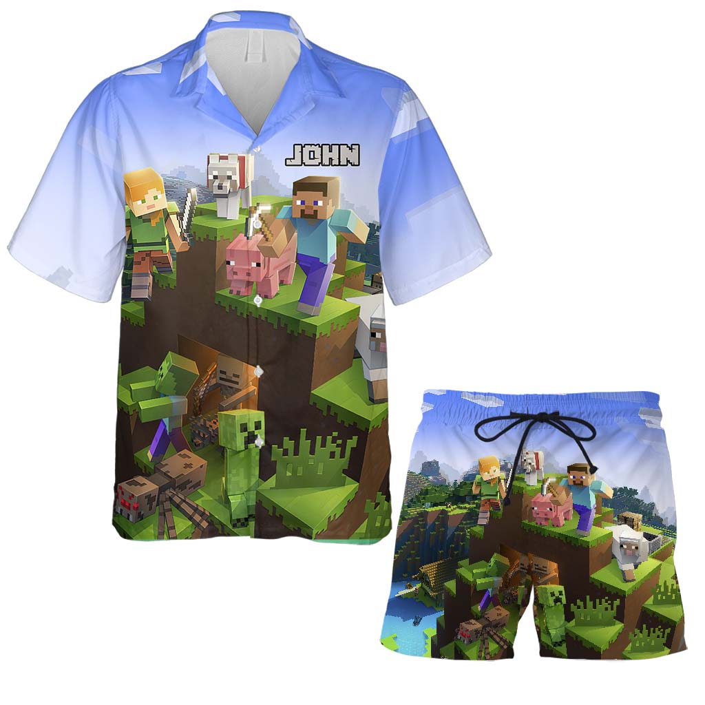 Craftman Look - Personalized Block World Hawaiian Shirt & Men Shorts