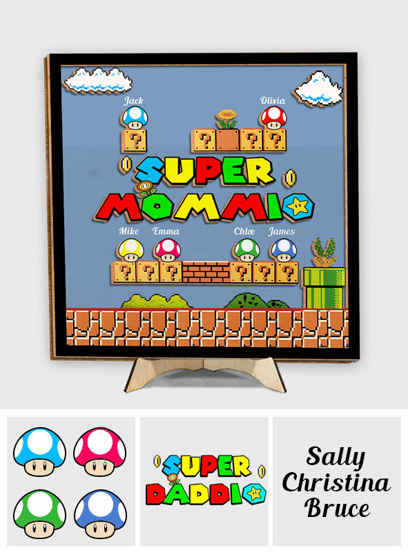 Super Mommio Daddio Game Scene - Personalized Super Plumber 2 Layered Wood Sign / Wood Plaque