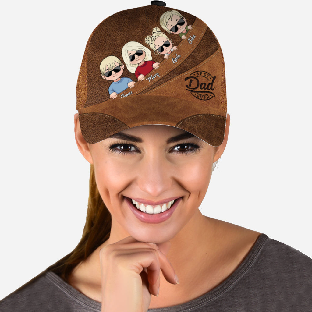 Best Dad Ever - Gift for dad, grandma, grandpa, mom, uncle, aunt - Personalized Leather Pattern Printed Classic Cap