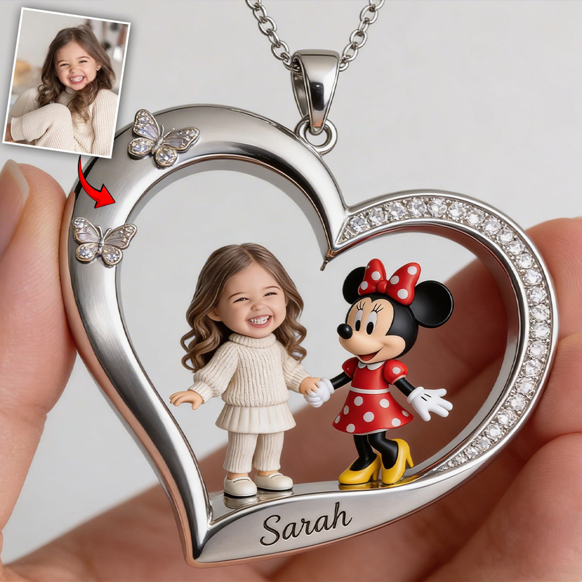Custom Any Photo - Personalized Mouse Shaped Metal Pendant Necklace