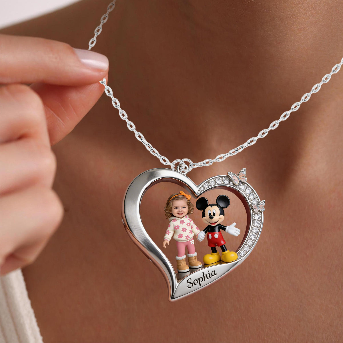 Custom Any Photo - Personalized Mouse Shaped Metal Pendant Necklace
