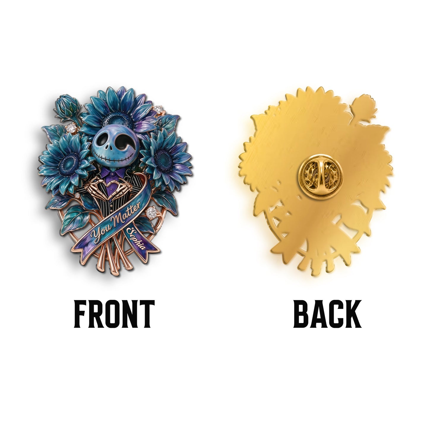 You Matter, Suicide Prevention Blue & Purple Sunflower Brooch - Personalized Suicide Prevention 3D Embossed Enamel Pin