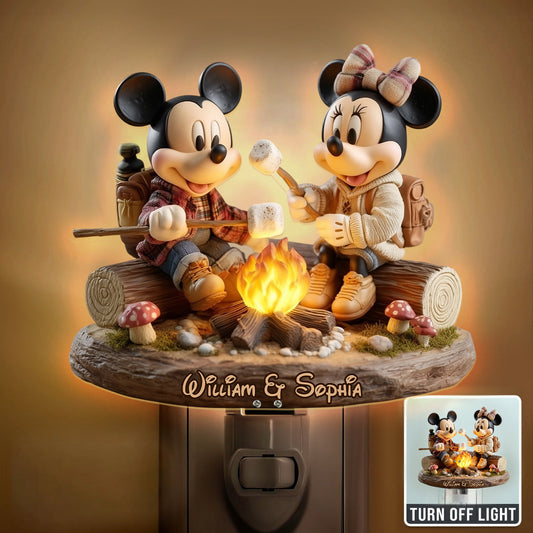 Love Camping Mouse Couple - Personalized Mouse Acrylic Plug-In Night Light