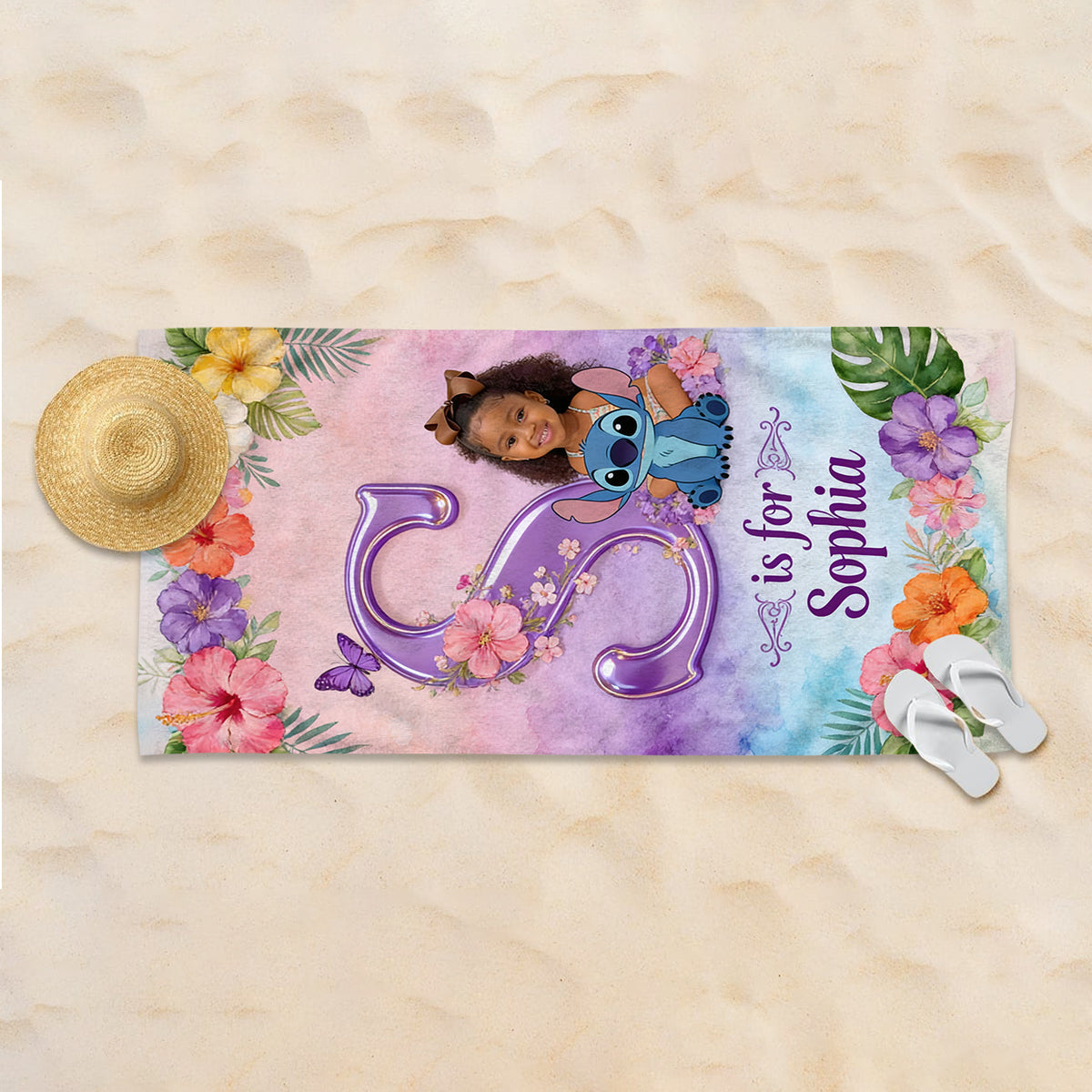 Blue Ohana Alphabet Letter - Personalized Ohana Quick-dry Beach Towel/ Bath Towel