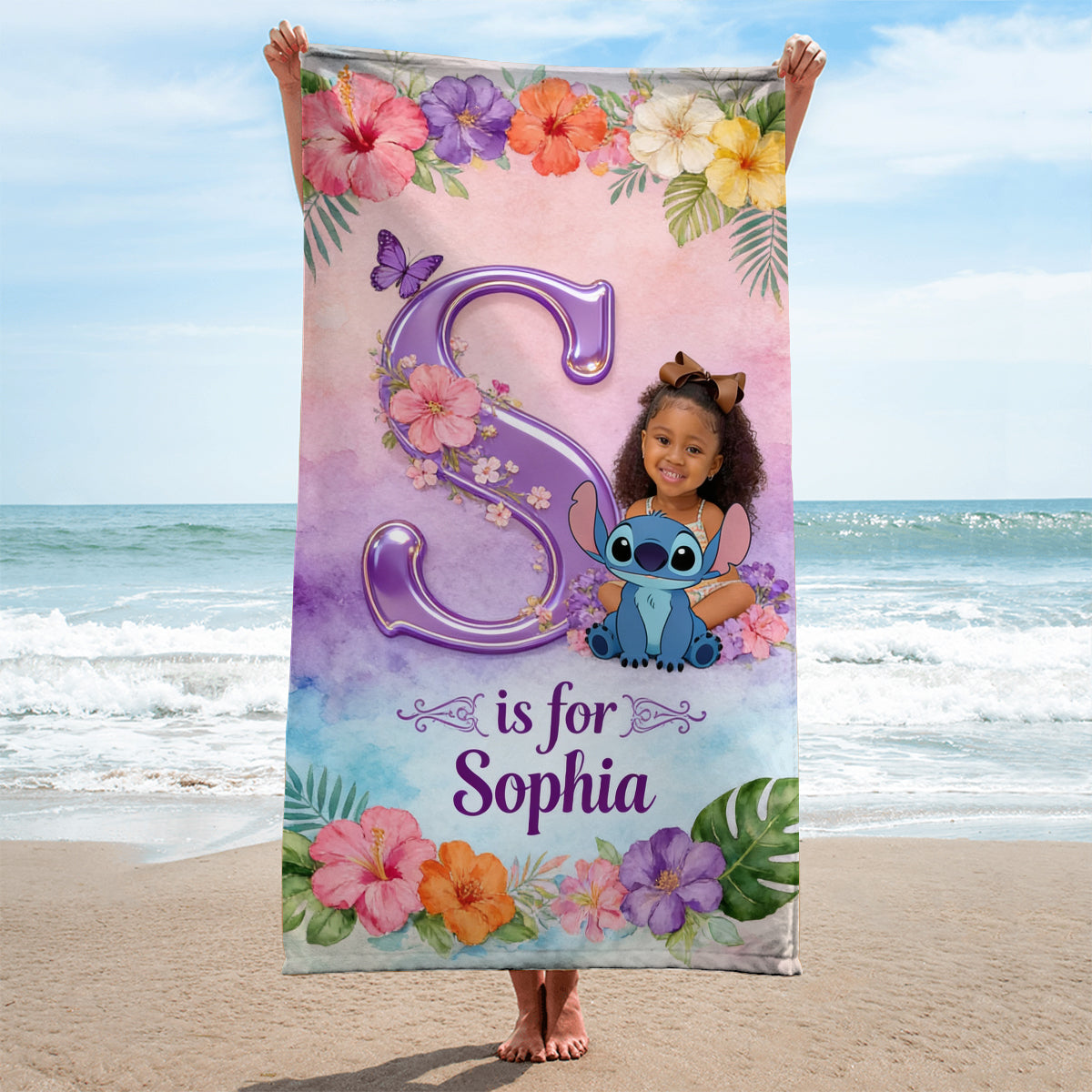 Blue Ohana Alphabet Letter - Personalized Ohana Quick-dry Beach Towel/ Bath Towel