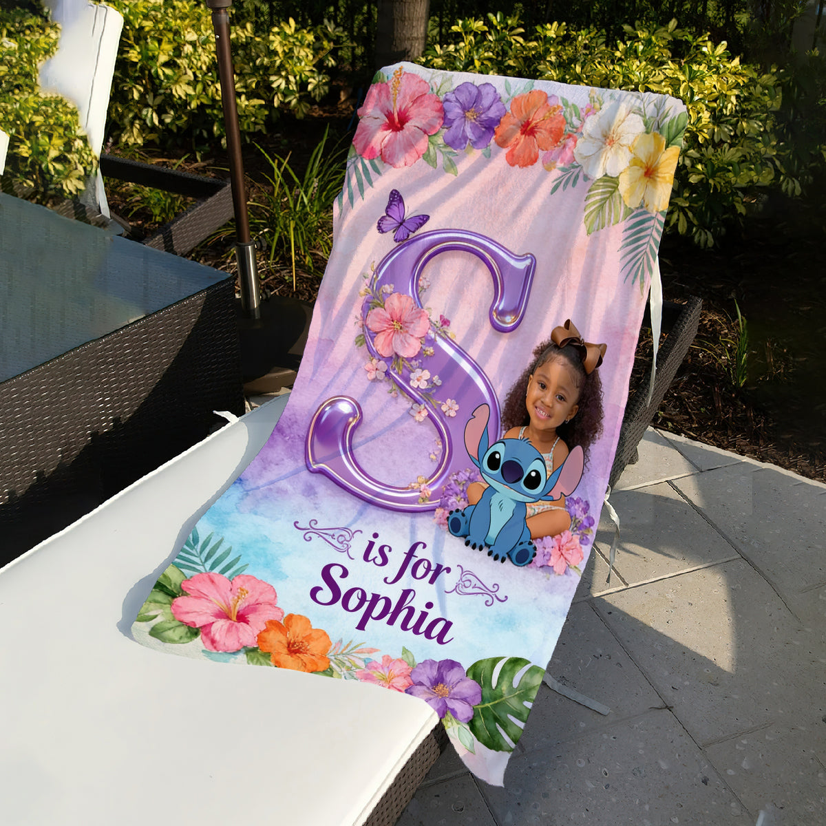 Blue Ohana Alphabet Letter - Personalized Ohana Quick-dry Beach Towel/ Bath Towel