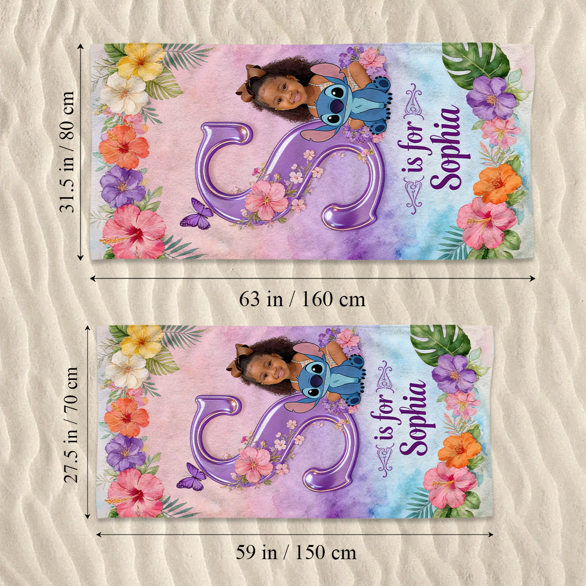 Blue Ohana Alphabet Letter - Personalized Ohana Quick-dry Beach Towel/ Bath Towel