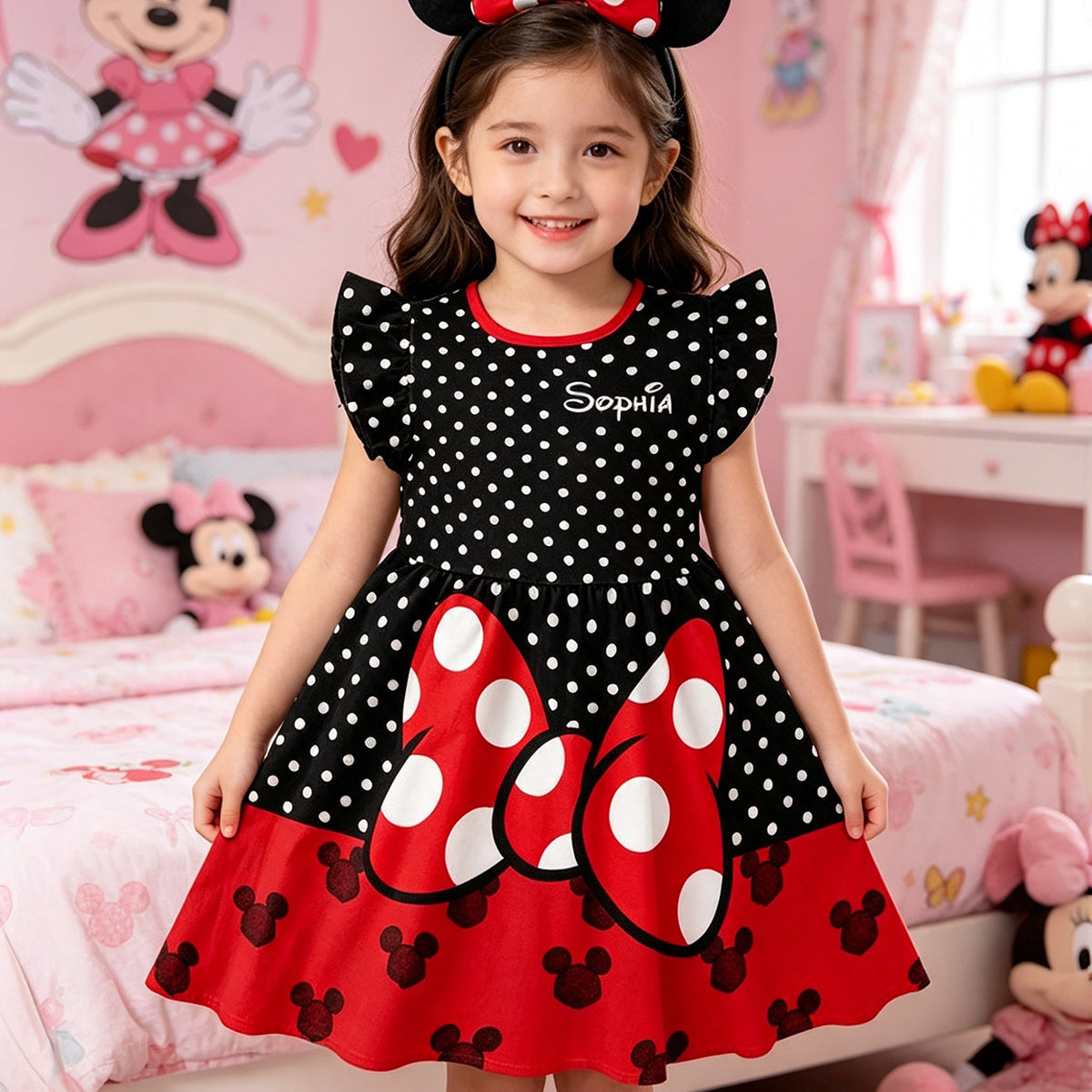 Belive In Magic - Personalized Mouse Kid Ruffle Sleeve Dress