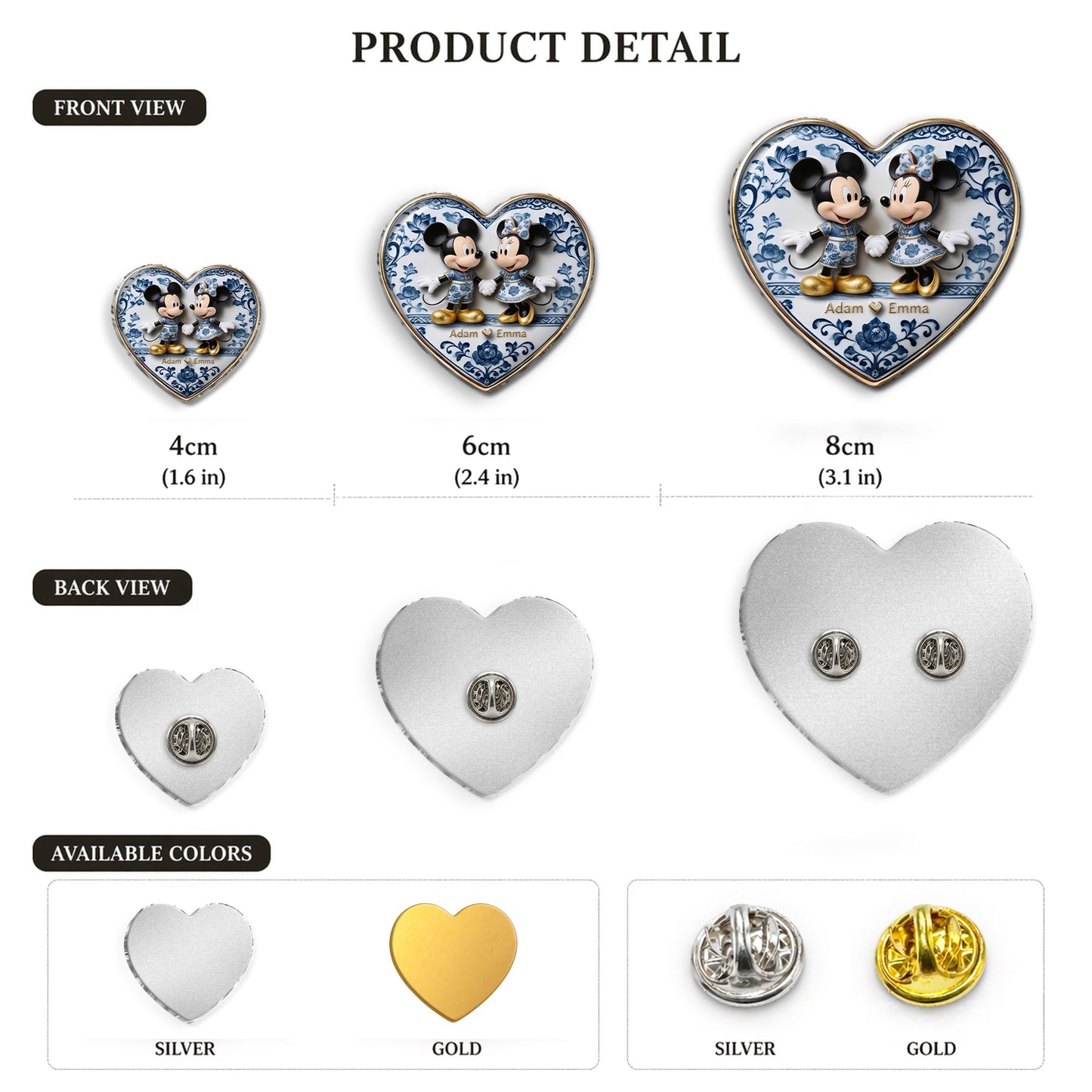 Blue & White Mouse Couple - Personalized Mouse 3D Embossed Enamel Pin