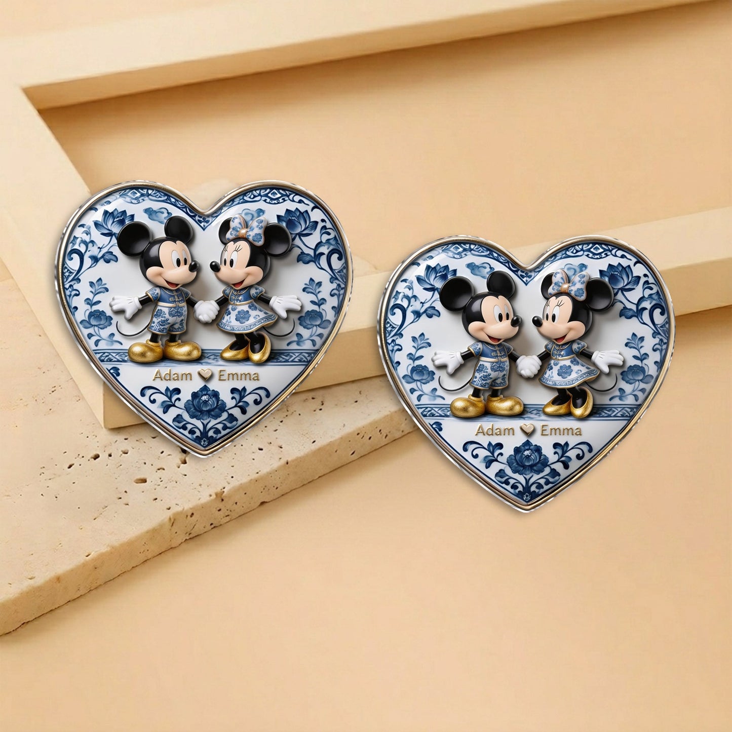 Blue & White Mouse Couple - Personalized Mouse 3D Embossed Enamel Pin