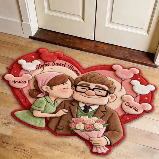 Home Sweet Home - Personalized Up Movie Couple Shaped Doormat/ Rug