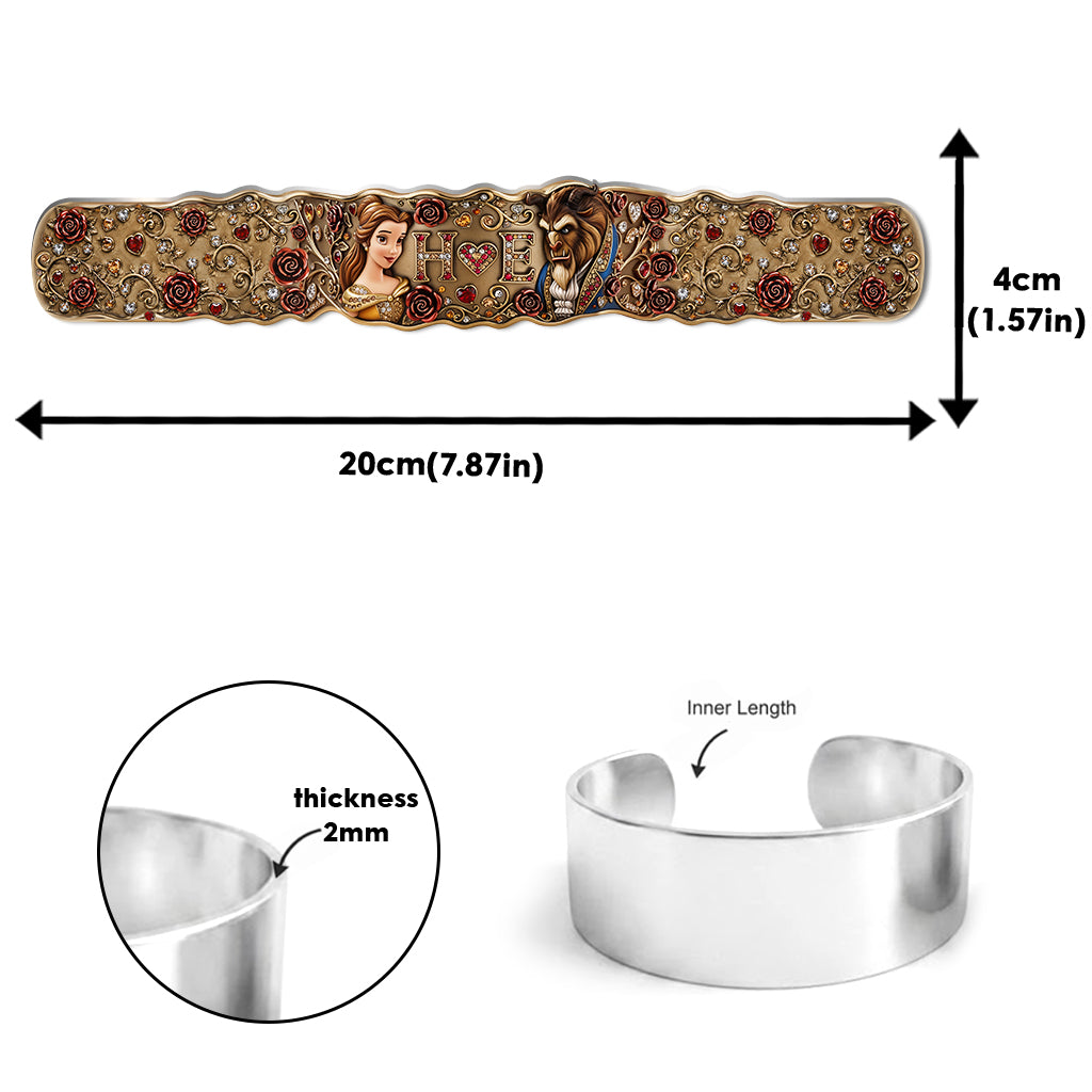 Initial Couple Gift - Personalized Beauty And The Beast Shaped Cuff Bracelet