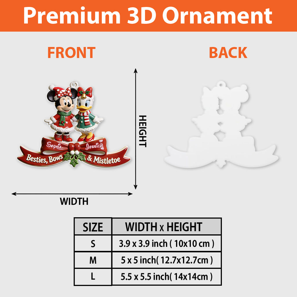 Magical Friends - Besties, Bows & Mistletoe - Personalized Bestie Premium 3D Ornament