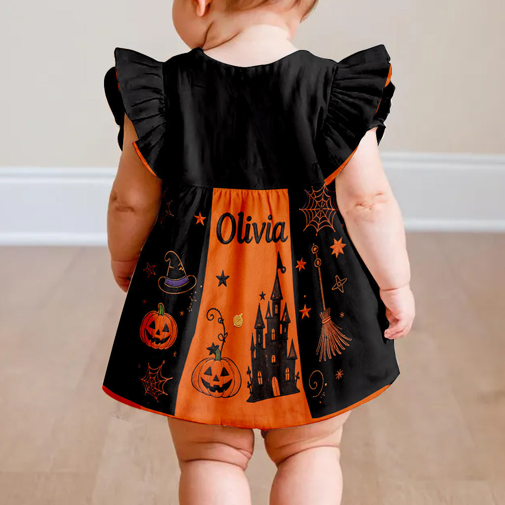 Happy Halloween Gift For Kids - Personalized Mouse Kid Ruffle Sleeve Dress