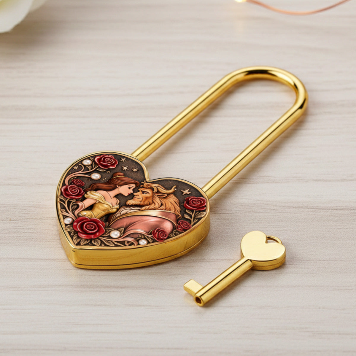 Locked In Love - Personalized Beauty And The Beast Heart Padlock