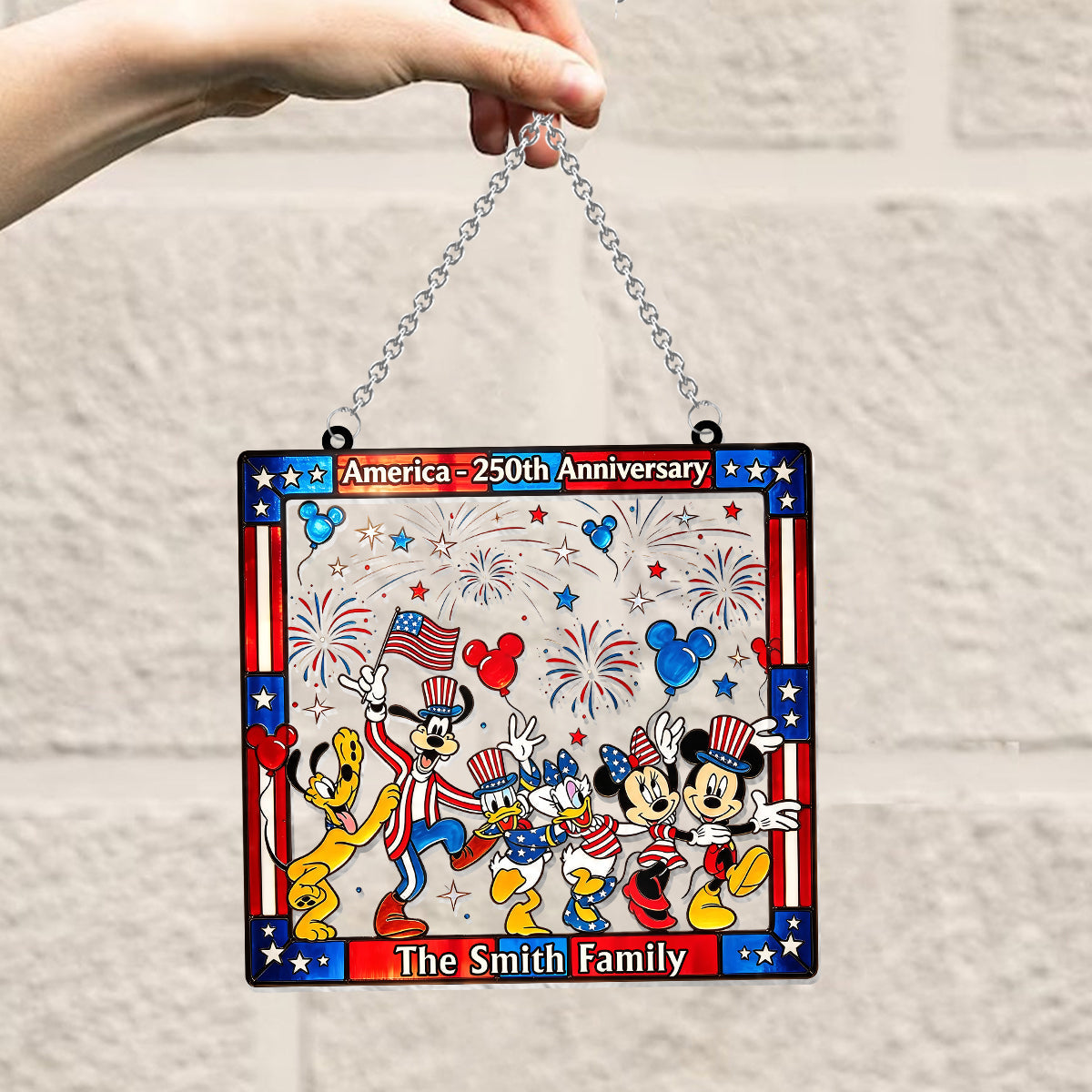 Patriotic Magic Cartoon - Personalized Mouse Window Hanging Suncatcher Ornament