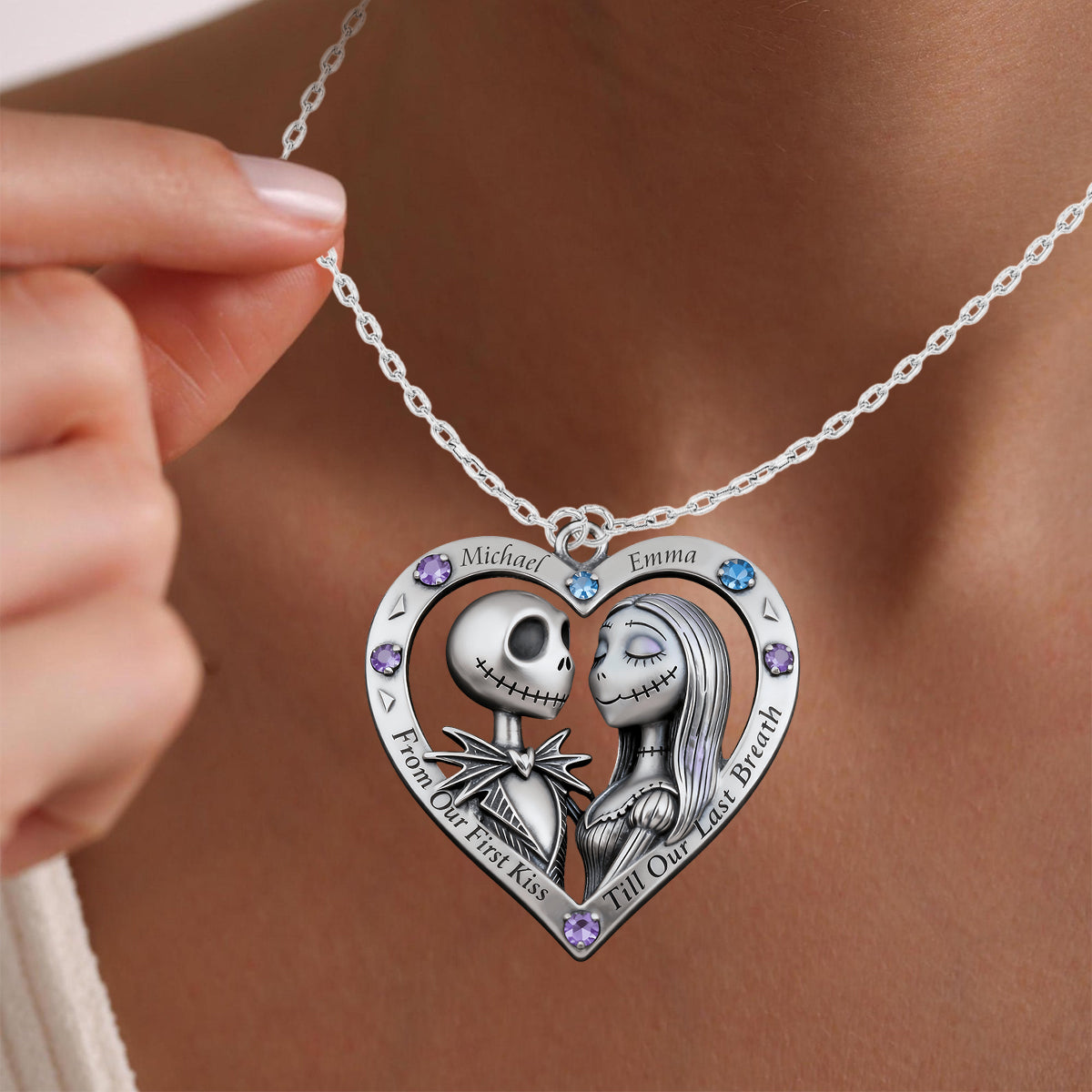 Till Our Last - Personalized Nightmare Shaped Metal Pendant Necklace