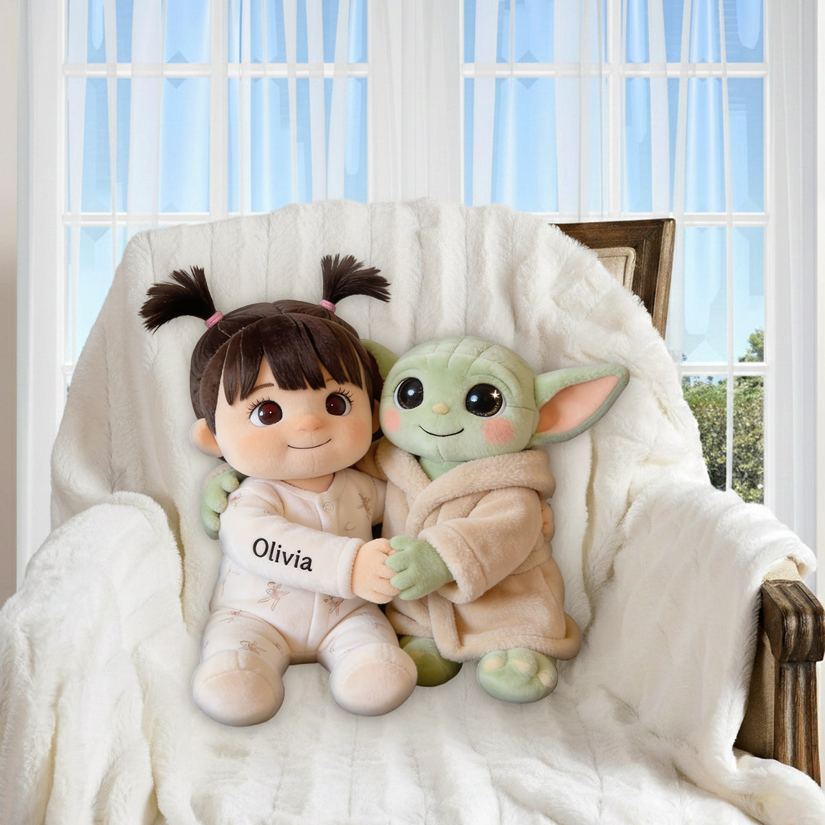 Cute Galaxy Alien - Personalized The Force Premium Faux Fur Pillow