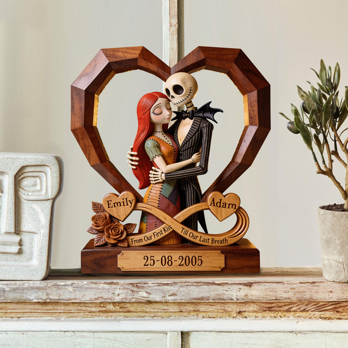 From Our First Kiss Till Our Last Breath - Personalized Nightmare Custom Shaped Wood Plaque