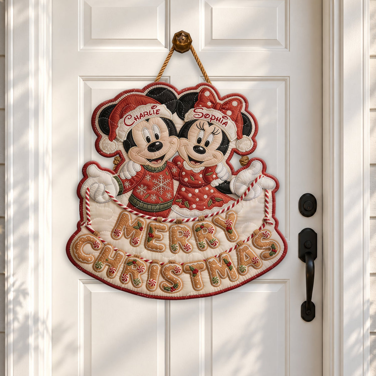 Merry Christmas Mouse Couple Gift - Personalized Mouse Quilted Door Hanger