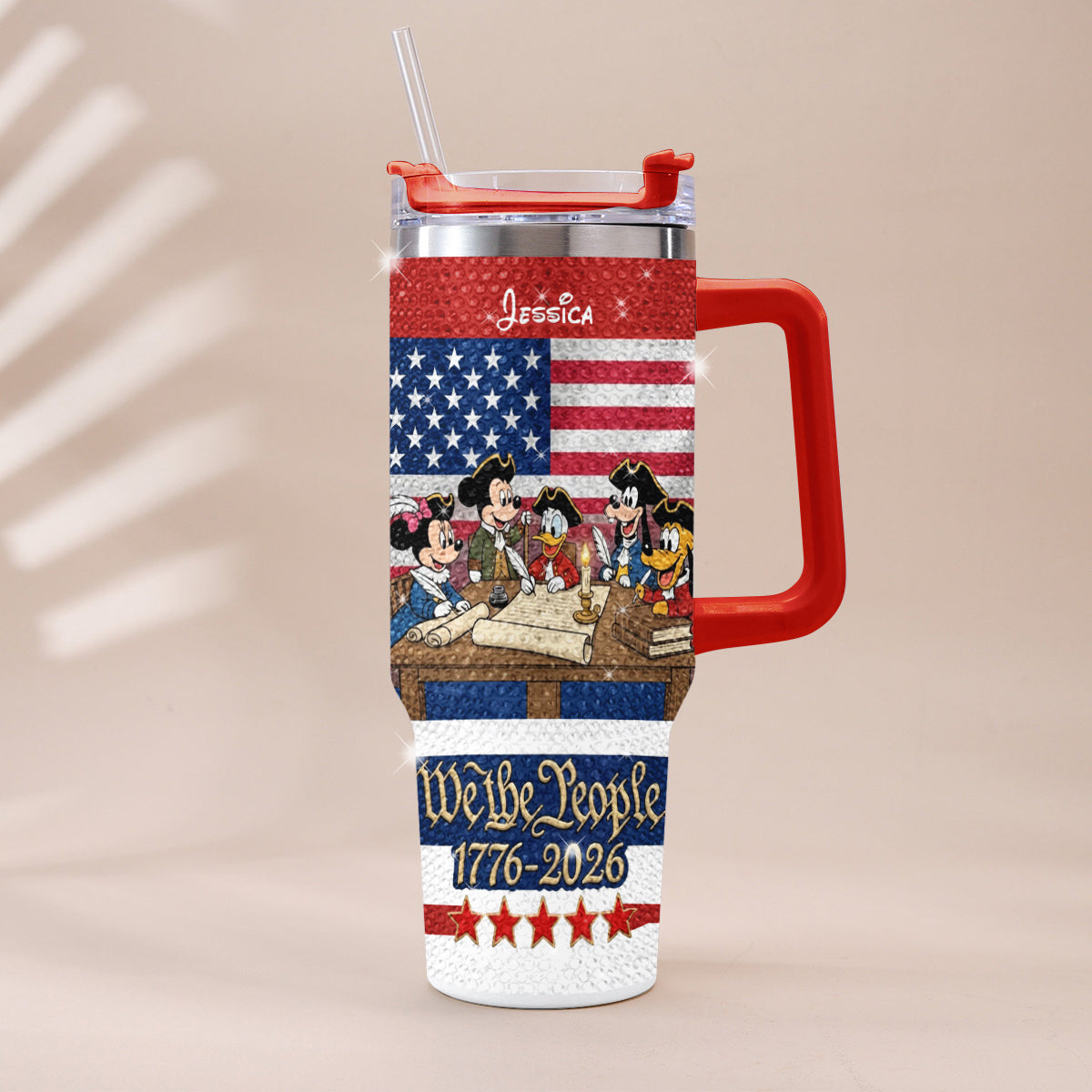We The People - Personalized Mouse Rhinestone Tumbler With Handle