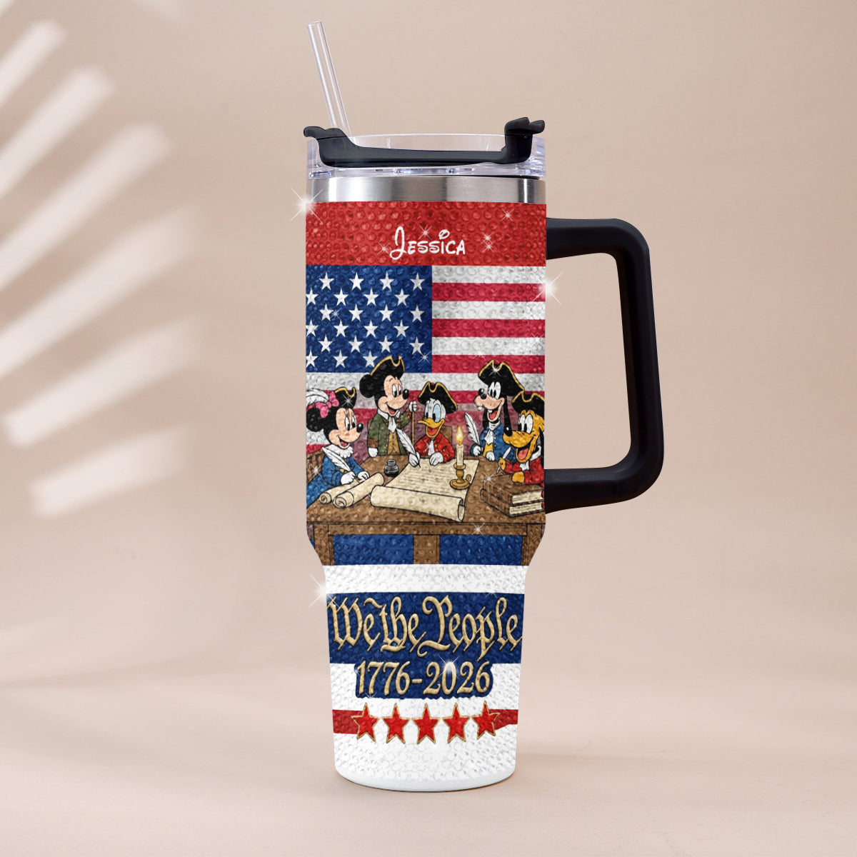 We The People - Personalized Mouse Rhinestone Tumbler With Handle