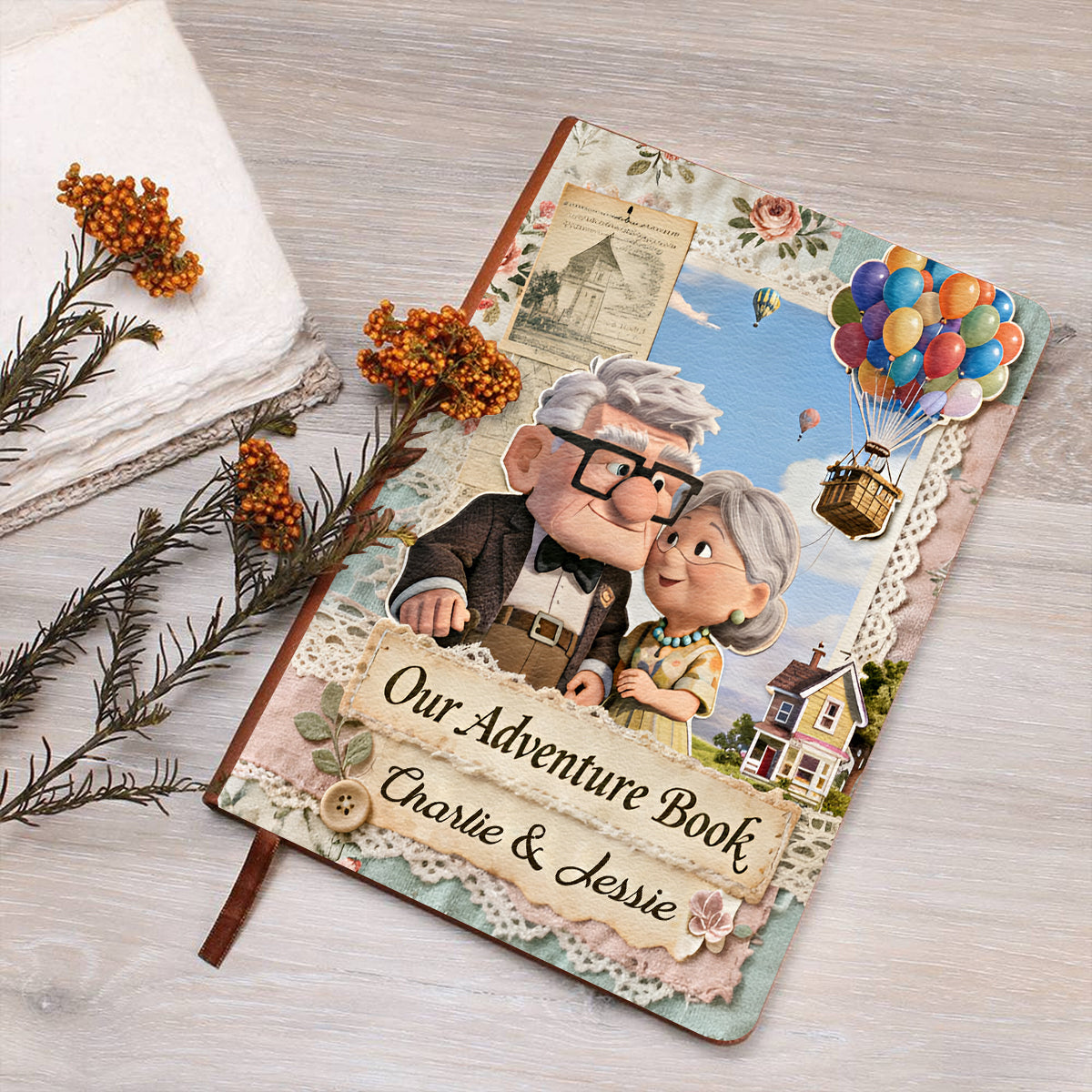 Our Adventure Book - Personalized Up Movie Couple Leather Journal