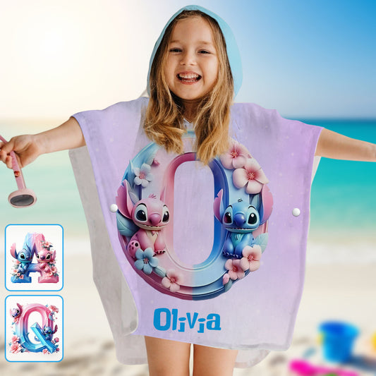 Ohana Alphabet Summer Vibe - Personalized Ohana Kid Hooded Towel Poncho