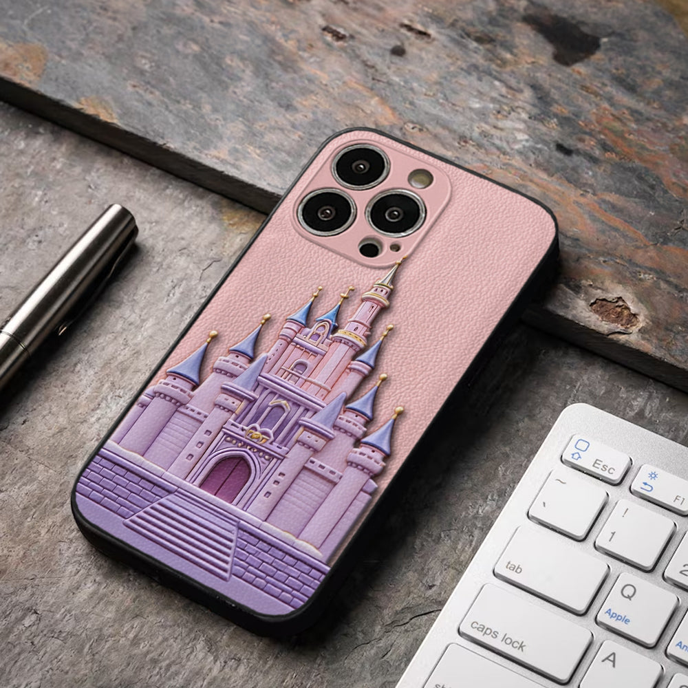 Magical Castle Friends Leather Phone Case & Charm Set - Personalized Mouse 3D Embossed Leather Phone Case