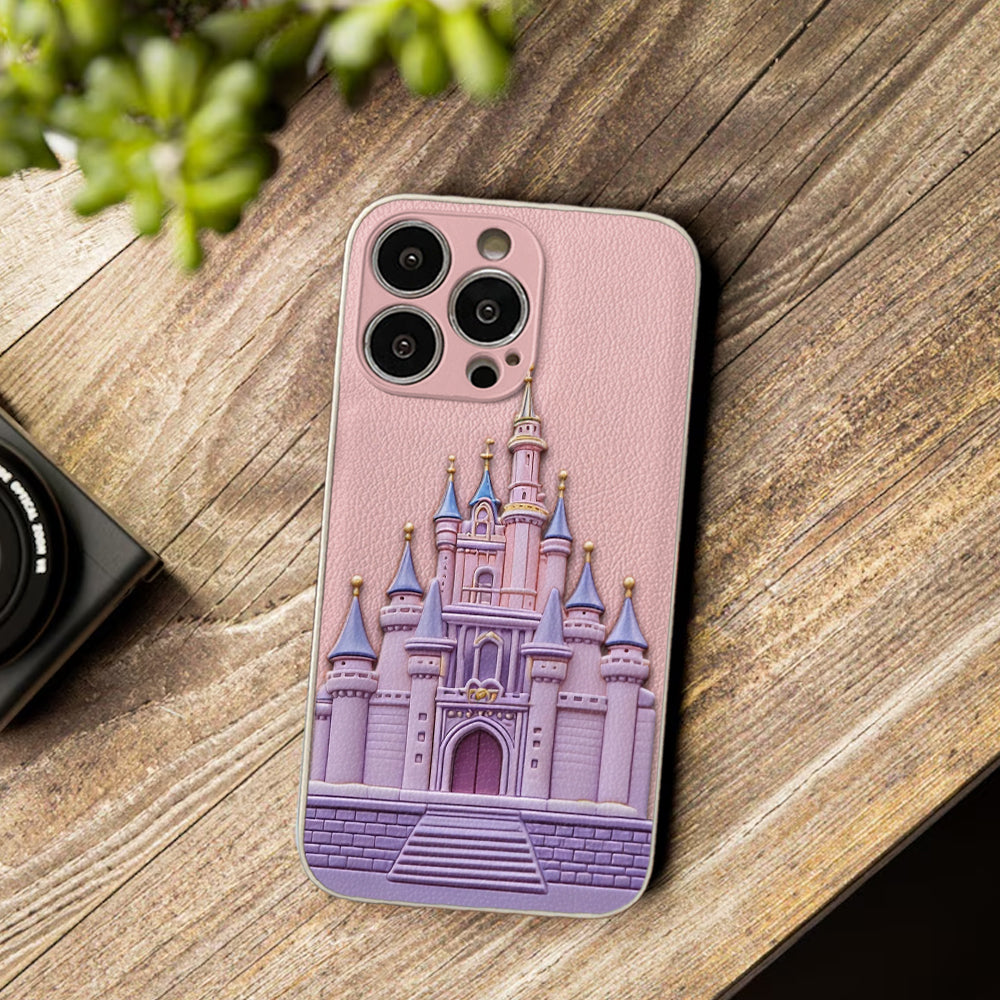 Magical Castle Friends Leather Phone Case & Charm Set - Personalized Mouse 3D Embossed Leather Phone Case