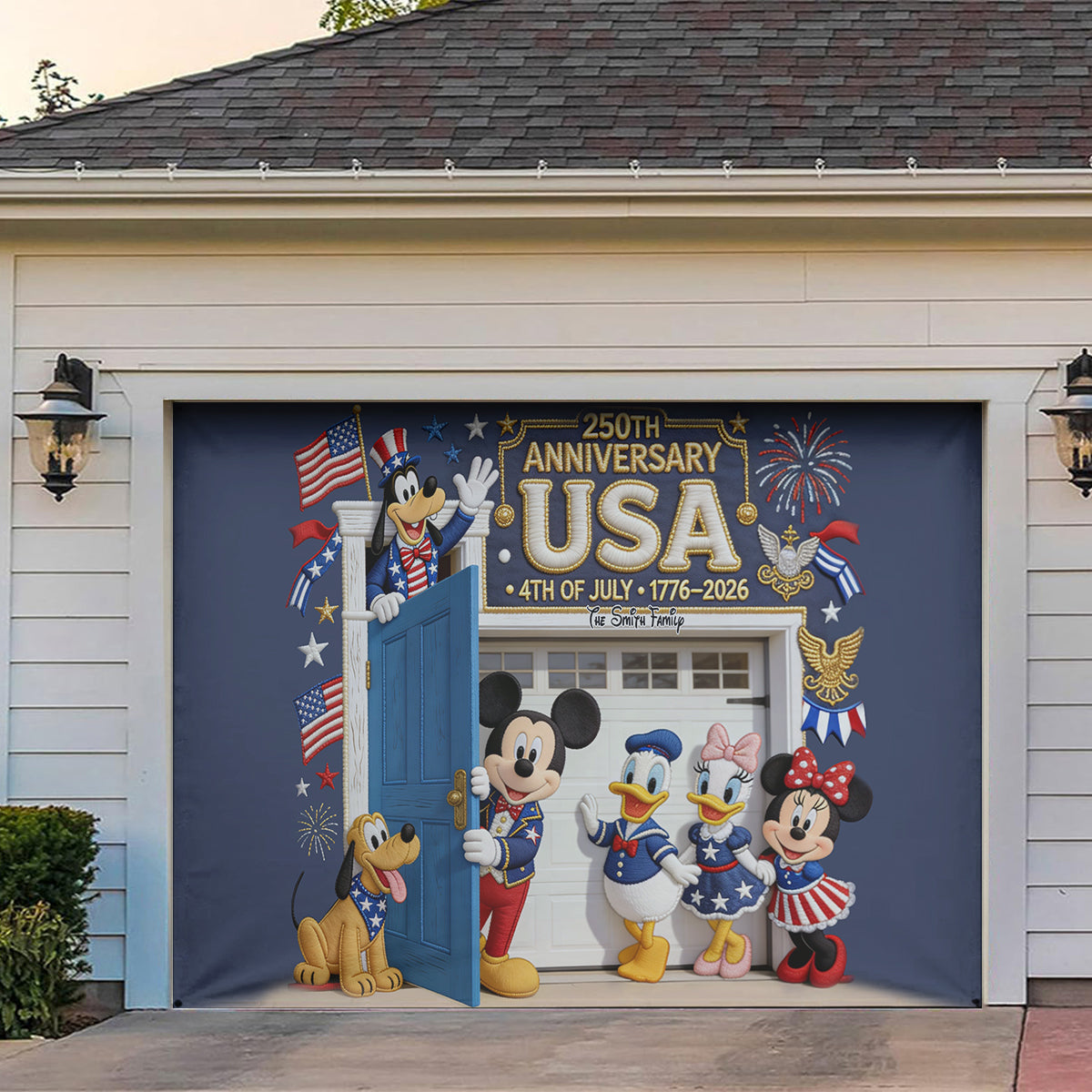 Celebrate Independence Day 4th of July - Personalized Mouse Garage Door Banner