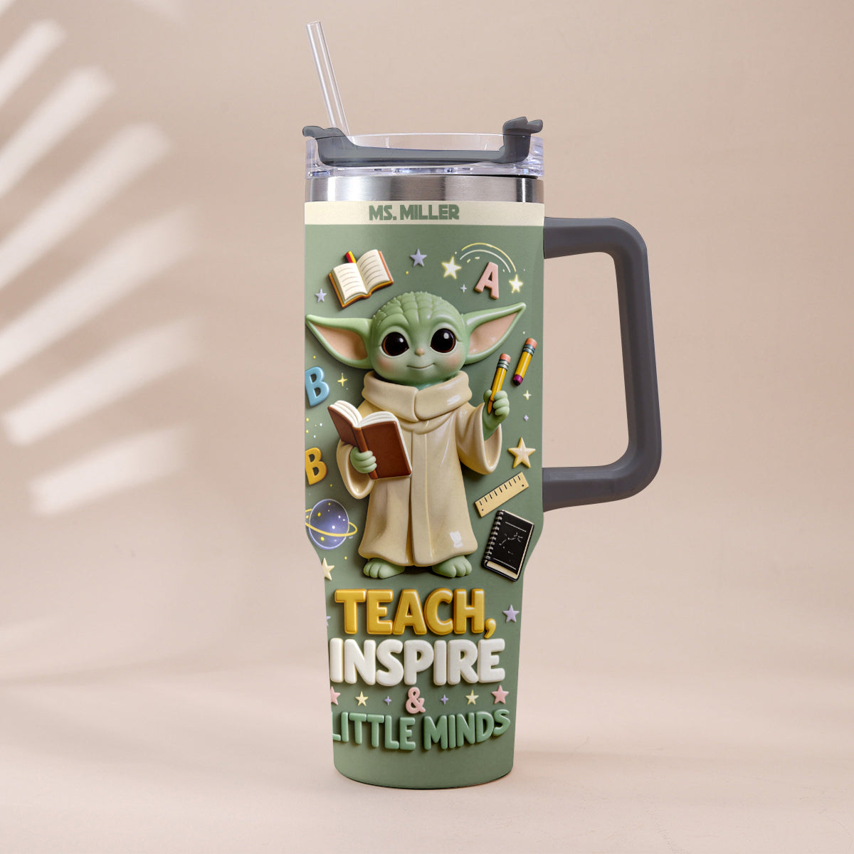 Teach, Inspire & Little Minds - Personalized Teacher Tumbler With Plush Charm