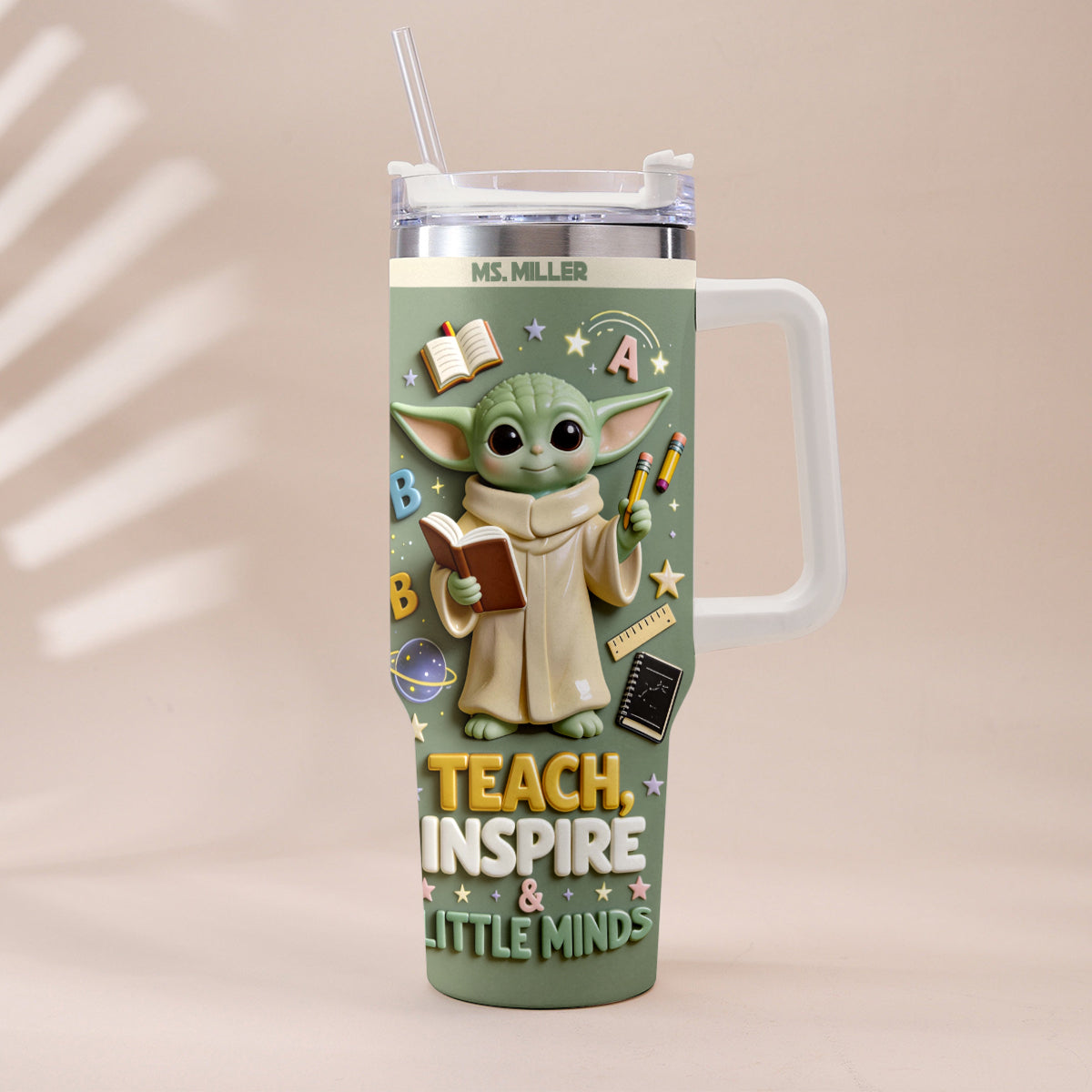 Teach, Inspire & Little Minds - Personalized Teacher Tumbler With Plush Charm