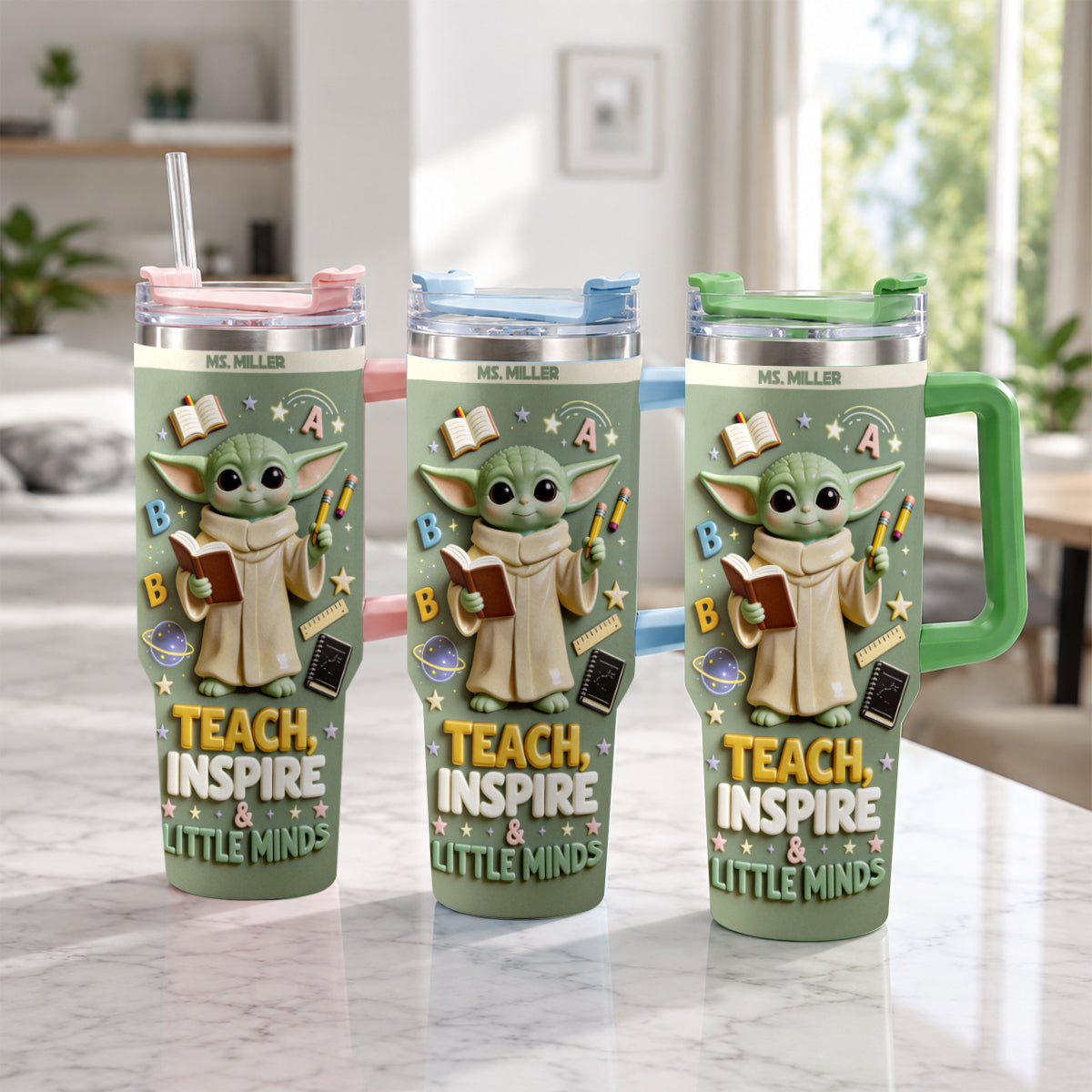 Teach, Inspire & Little Minds - Personalized Teacher Tumbler With Plush Charm