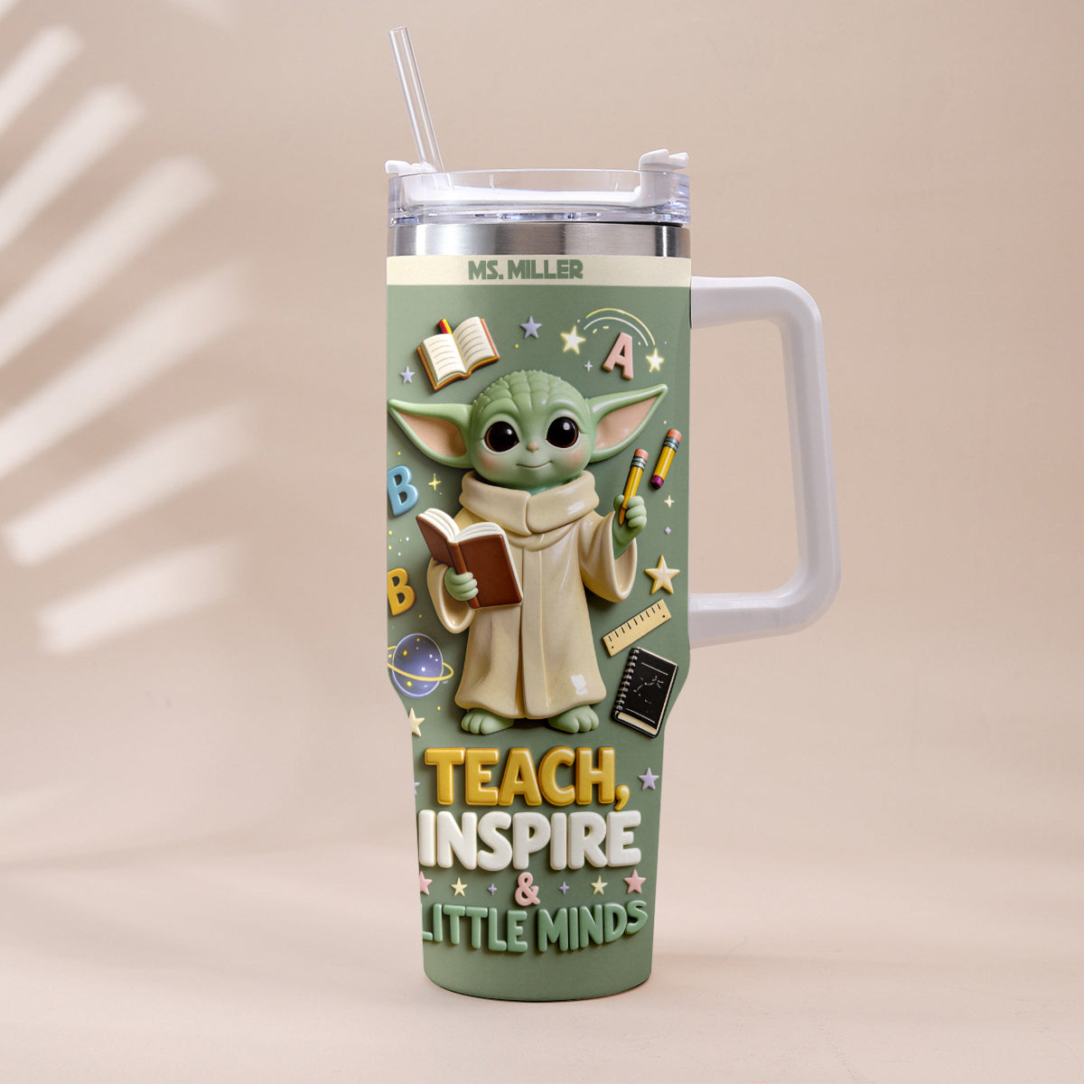 Teach, Inspire & Little Minds - Personalized Teacher Tumbler With Plush Charm