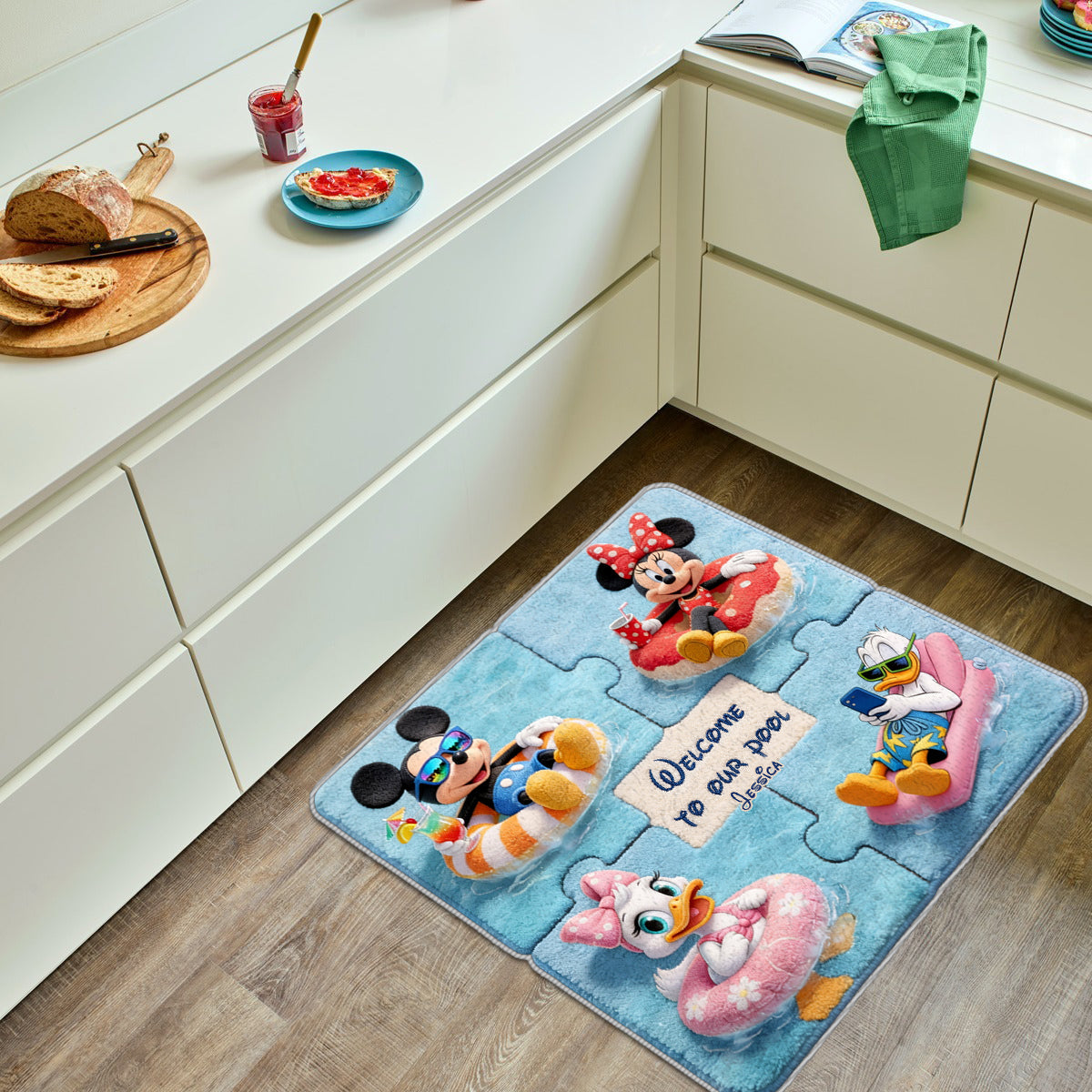 Cartoon Mouse Characters, Welcome To Our Pool - Mouse Non-Slip Tufted Rug