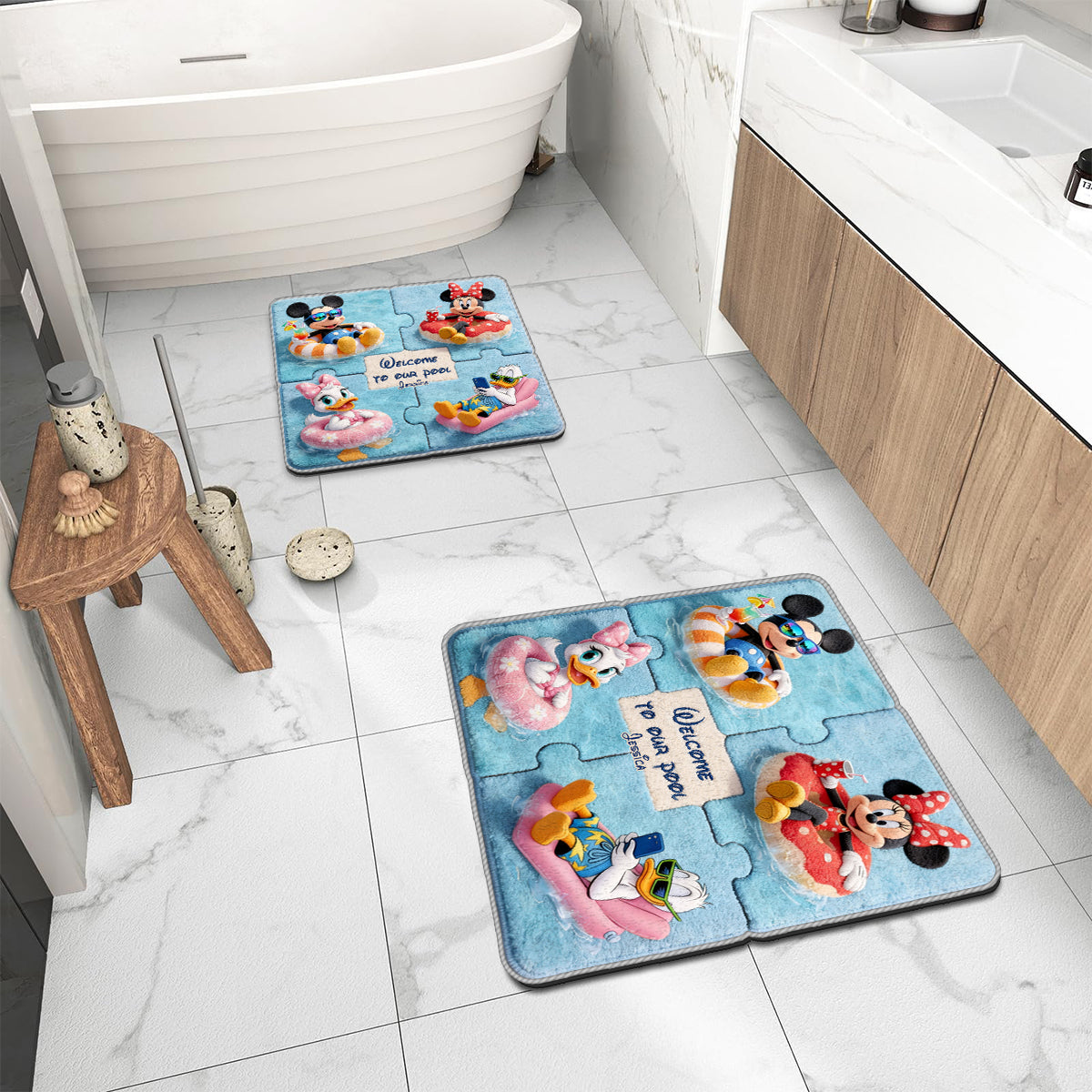 Cartoon Mouse Characters, Welcome To Our Pool - Mouse Non-Slip Tufted Rug