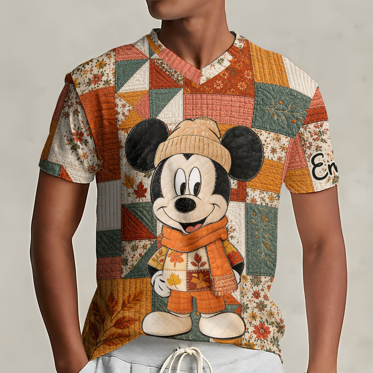 Autumn Vibes, Cartoon Magical Mouse - Personalized Mouse Fully Printed V-Neck T-Shirt