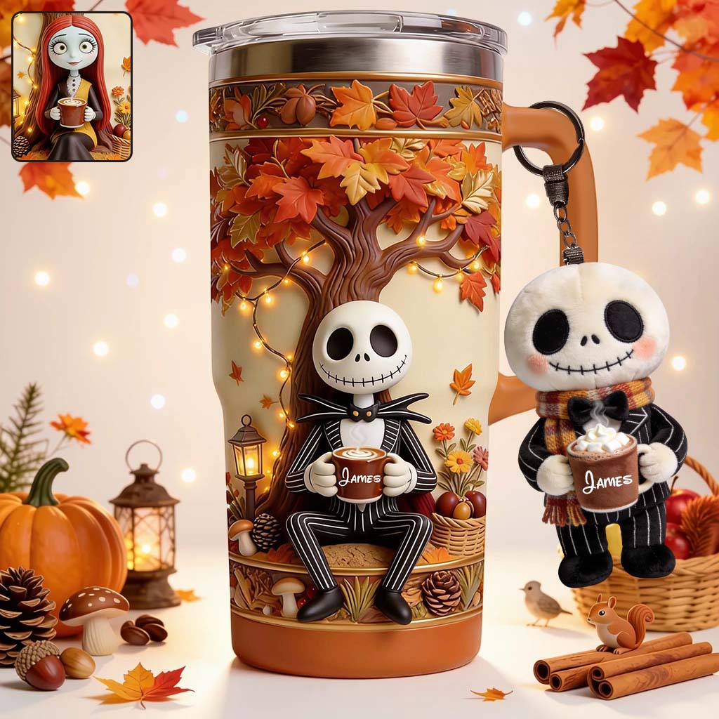 Fall Vibes - Personalized Nightmare Tumbler With Plush Charm