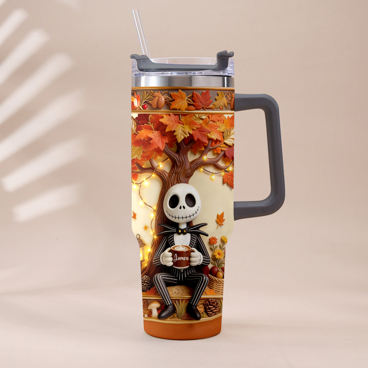 Fall Vibes - Personalized Nightmare Tumbler With Plush Charm